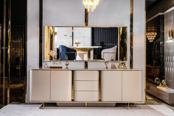 Obývací pokoj Skříň zrcadlo Materiál Dřevo s kovem Styl Moderní Beige.