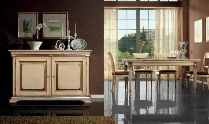 Italský styl jídelní stůl 4x židle Dřevěný stůl Jídelní souprava Design 5 kusů