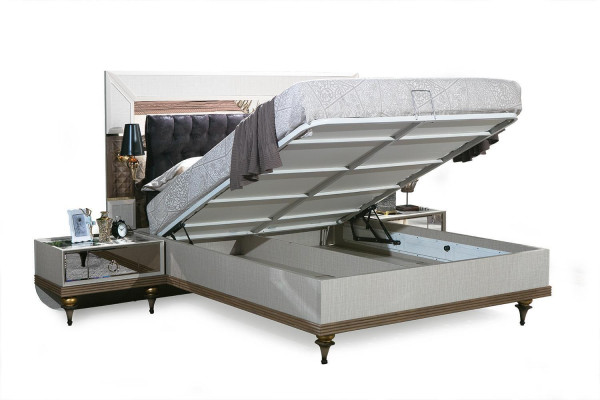 Luxus Bett mit Glas Elementen Doppel Betten Bettgestell Möbel 180x200