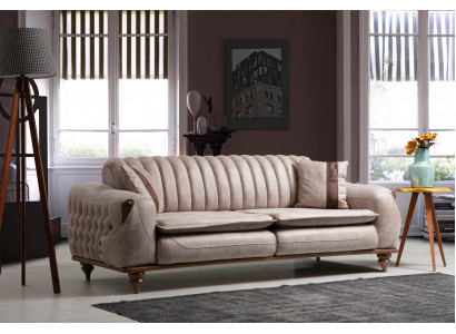 Beige třímístná pohovka Chesterfield potahová textilní sedací souprava střídy