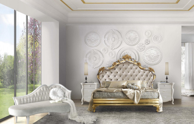 Ložnice Luxus Set 4 kusy: Postel + 2x Noční stolek + Chaiselongue Design Lehnoutsi