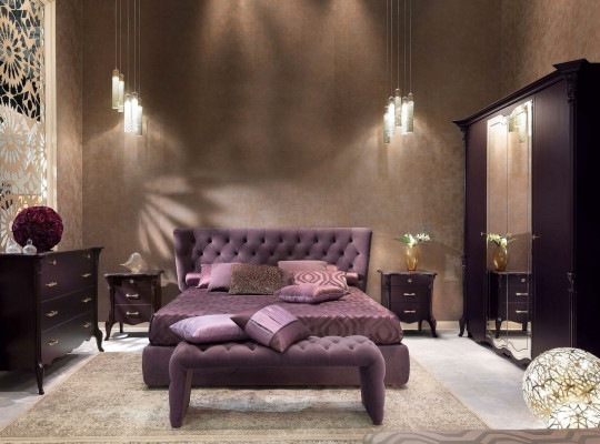 Postel Polstrovaný Design Luxus Dvojitá Hotelová Postel Ložnice Luxus Fialová