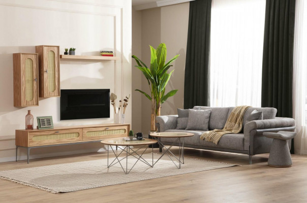 televizní skříň Lowboard rtv nábytek Pohovka 3místná 2x kavárny televizní stěna