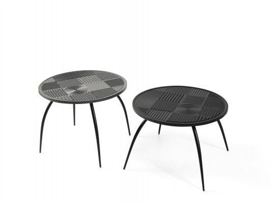 Originální černý kulatý konferenční stolek s vyřezávaným stolem