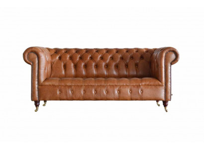 Chesterfield pohovka 3místná čalouněná pohovka pohovky gauče tříkrokový hnědý