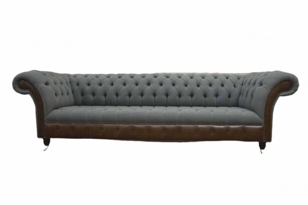 Anglická Chesterfield luxusní textilní pohovka, 4místná pohovka, design čalouněných látkových pohovek.