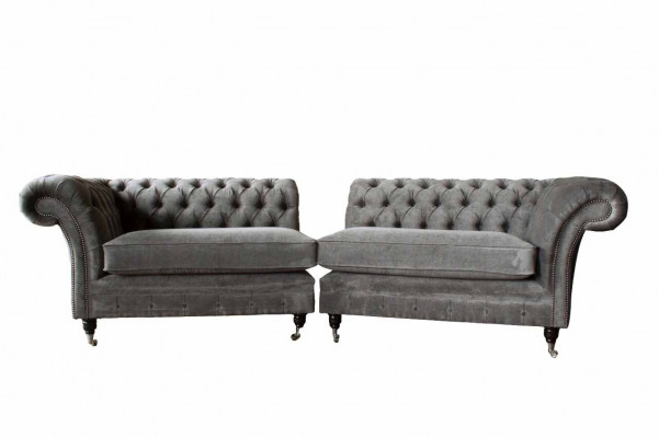 Chesterfield čtyřmístná sedací souprava, 4místné pohovky, látkové polyesterové šedé nábytek