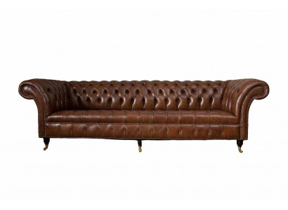 Sofa 4 místný Luxus nábytek Chesterfield kůže hnědá design moderní styl