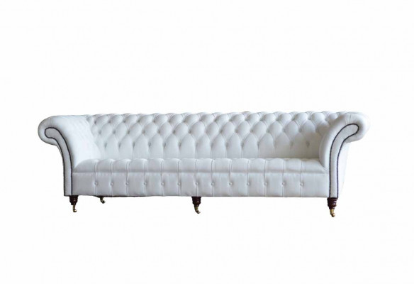 Chesterfield pohovky design luxus bílá textilní pohovka čtyřmístná látka čtyřmístná.
