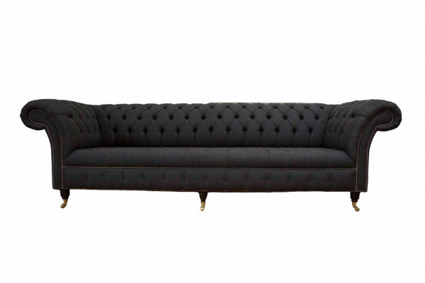 Chesterfield pohovka 4místná černá látková designová pohovka do obývacího pokoje čalounění