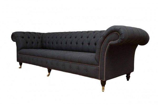 Chesterfield pohovka 4místná černá látková designová pohovka do obývacího pokoje čalounění