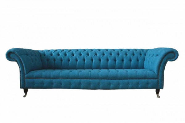 Chesterfield polstrové sedací soupravy Design Textil Sofa 4 Sitzer Sofa Luxus Design Blau