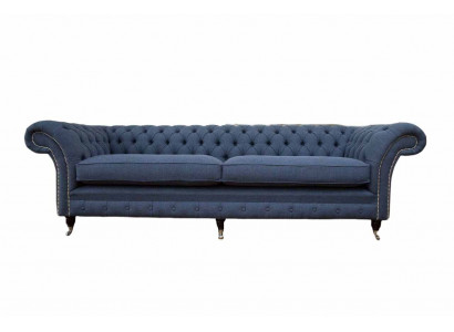 Design chesterfield sofa 4-sedačková látková sedací souprava modrá potah obývací pokoj