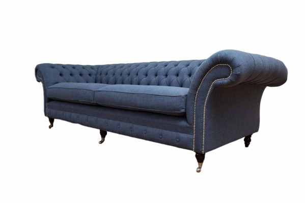 Design chesterfield sofa 4-sedačková látková sedací souprava modrá potah obývací pokoj