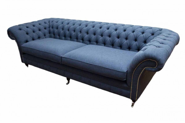 Design chesterfield sofa 4-sedačková látková sedací souprava modrá potah obývací pokoj