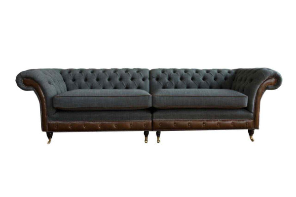 Design Chesterfield látková pohovka 4místná sedačka šedé barvy, nová
