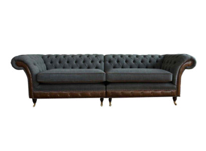Design Chesterfield látková pohovka 4místná sedačka šedé barvy, nová
