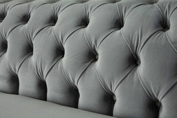 Sofa 4 Sitzer Couch Chesterfield Polster Sitz Textil Grau Wohnzimmer --> Pohovka 4místná sedačka Chesterfield čalouněná textilní šedá obývací pokoj