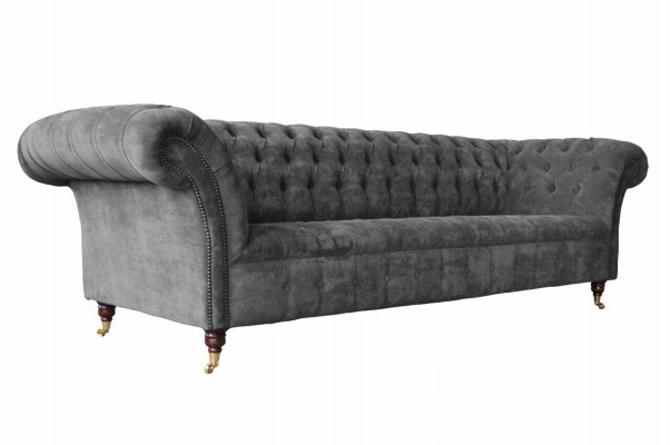 Chesterfield 3-místná pohovka s čalouněným sedadlem z textilní látky šedá pohovka sofa