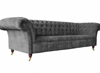 Chesterfield 3-místná pohovka s čalouněným sedadlem z textilní látky šedá pohovka sofa