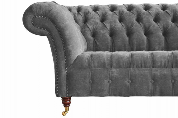 Chesterfield 3-místná pohovka s čalouněným sedadlem z textilní látky šedá pohovka sofa