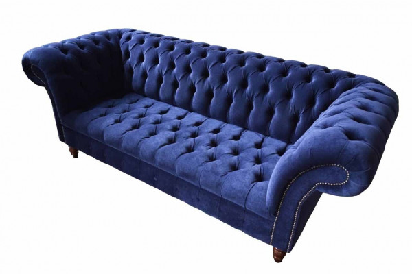 Chesterfield Design Luxus Polster Sofa Couch 3 Sitz Blau Textil Neu  Chesterfield design luxus polštářová pohovka gauč 3 sedadlo modrá textilie nový
