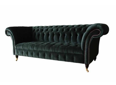 Chesterfield Sofa Design Couch 3 Sitzer Polster Stoff Polster Grün Neu