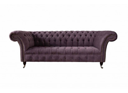 Moderní pohovka Chesterfield Sofa Couch potah 3 místná fialová textilie látkové pohovky nové