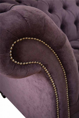 Moderní pohovka Chesterfield Sofa Couch potah 3 místná fialová textilie látkové pohovky nové