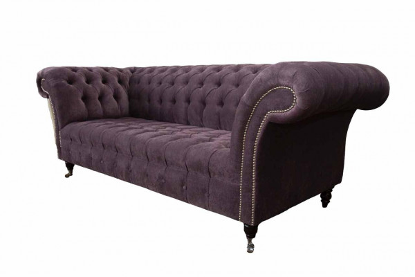 Moderní pohovka Chesterfield Sofa Couch potah 3 místná fialová textilie látkové pohovky nové