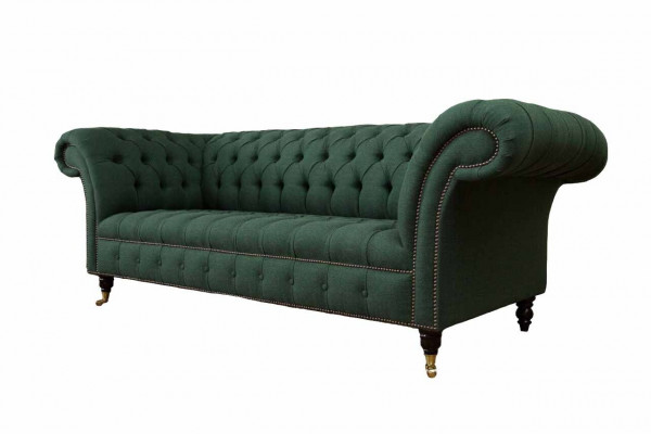 Třímístná pohovka textil zelená čalouněný nábytek Chesterfield pohovky gauče.