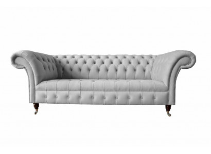 Chesterfield textilní pohovka 3místná sedací souprava šedá pohovky Big New