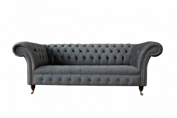 Anglický Chesterfield Sofa Couch Office Furniture Třímístný Samet 230cm Šedý