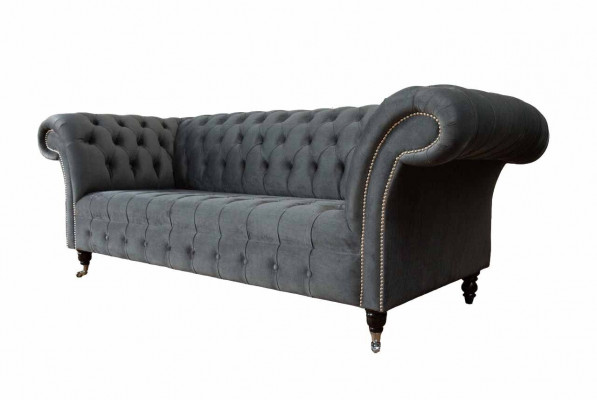 Anglický Chesterfield Sofa Couch Office Furniture Třímístný Samet 230cm Šedý