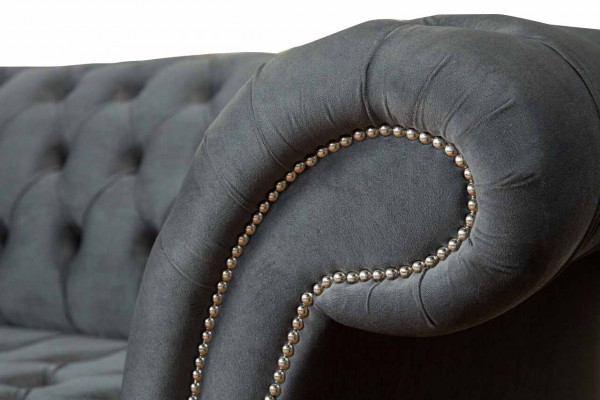 Anglický Chesterfield Sofa Couch Office Furniture Třímístný Samet 230cm Šedý