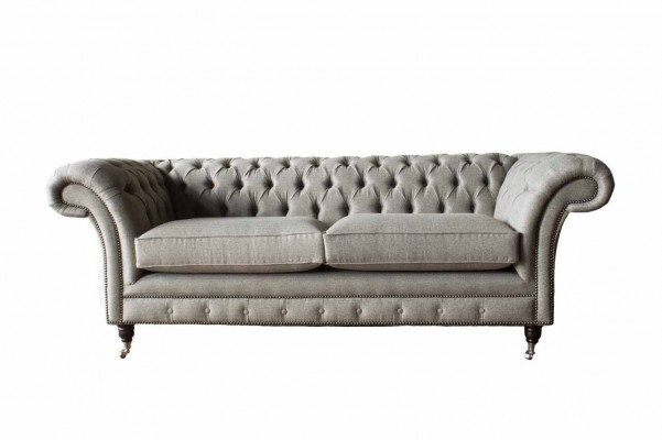 Anglická pohovka Chesterfield Sofa Couch kancelářský nábytek třísedadlová sametová 230 cm hnědá