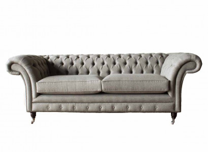 Anglická pohovka Chesterfield Sofa Couch kancelářský nábytek třísedadlová sametová 230 cm hnědá