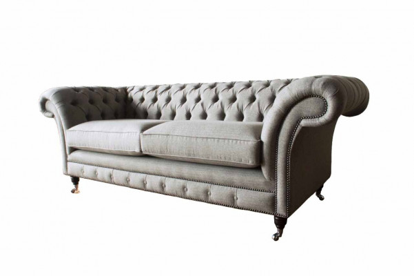 Anglická pohovka Chesterfield Sofa Couch kancelářský nábytek třísedadlová sametová 230 cm hnědá