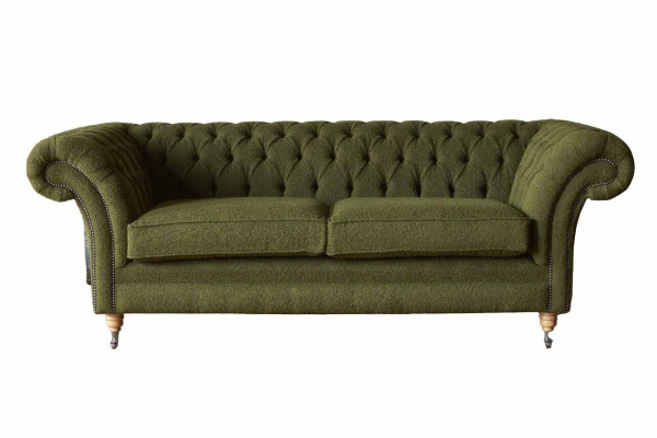 Anglická pohovka Chesterfield Sofa Couch kancelářský nábytek třísedadlový samet 230cm zelená.