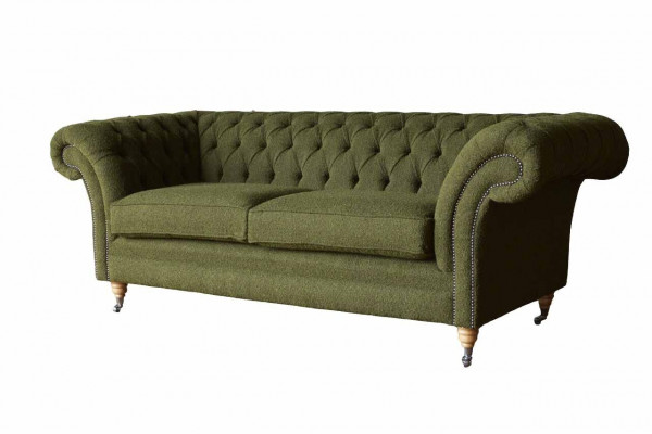 Anglická pohovka Chesterfield Sofa Couch kancelářský nábytek třísedadlový samet 230cm zelená.