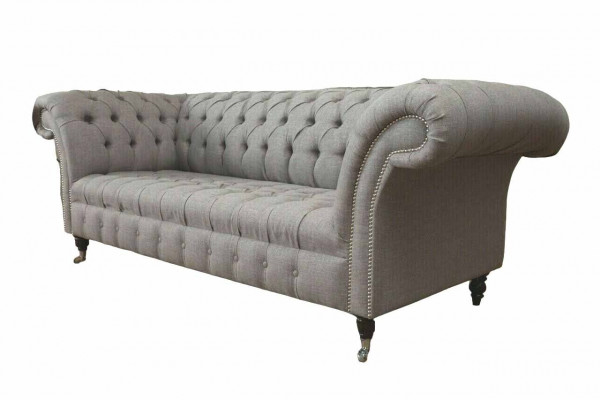 Chesterfield 3místný potahový gauč, pohovka, textilie, moderní styl, šedá.