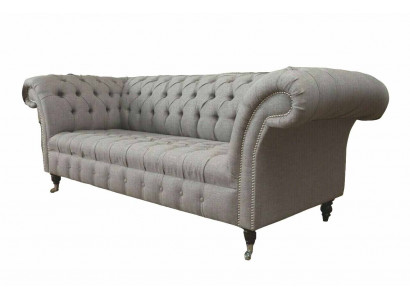 Chesterfield 3místný potahový gauč, pohovka, textilie, moderní styl, šedá.