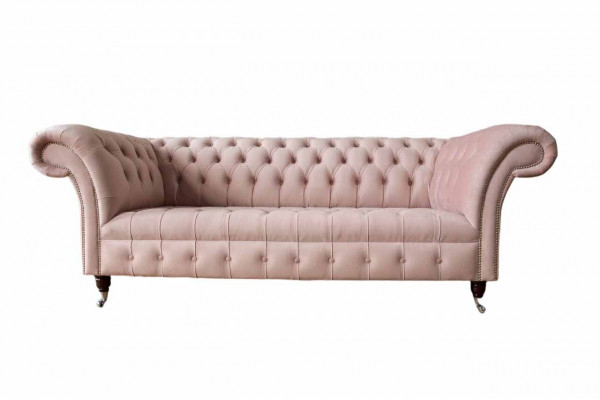 Chesterfield 3místná růžová designová pohovka s potahem ze textilu