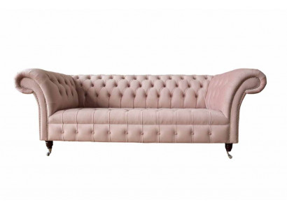 Chesterfield 3místná růžová designová pohovka s potahem ze textilu