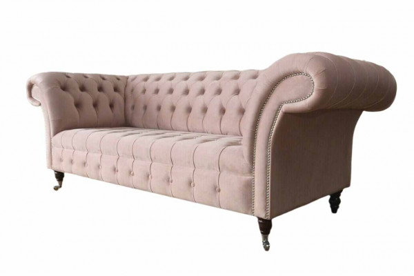 Chesterfield 3místná růžová designová pohovka s potahem ze textilu