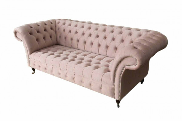 Chesterfield 3místná růžová designová pohovka s potahem ze textilu