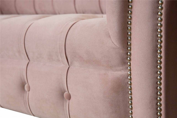 Chesterfield 3místná růžová designová pohovka s potahem ze textilu