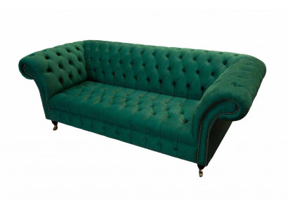 Tří sedačková pohovka Chesterfield zelená látková luxusní sedací souprava moderního designu