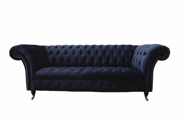 Luxus Sofa s třemi sedadly Modrá látka Textilní styl Pohovka Sofy Pohovky Nábytek