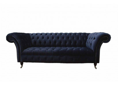 Luxus Sofa s třemi sedadly Modrá látka Textilní styl Pohovka Sofy Pohovky Nábytek